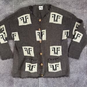 Women's Little Journeys Alpaca Wool Cow Faces Oversized Cardigan Sweater Sz L